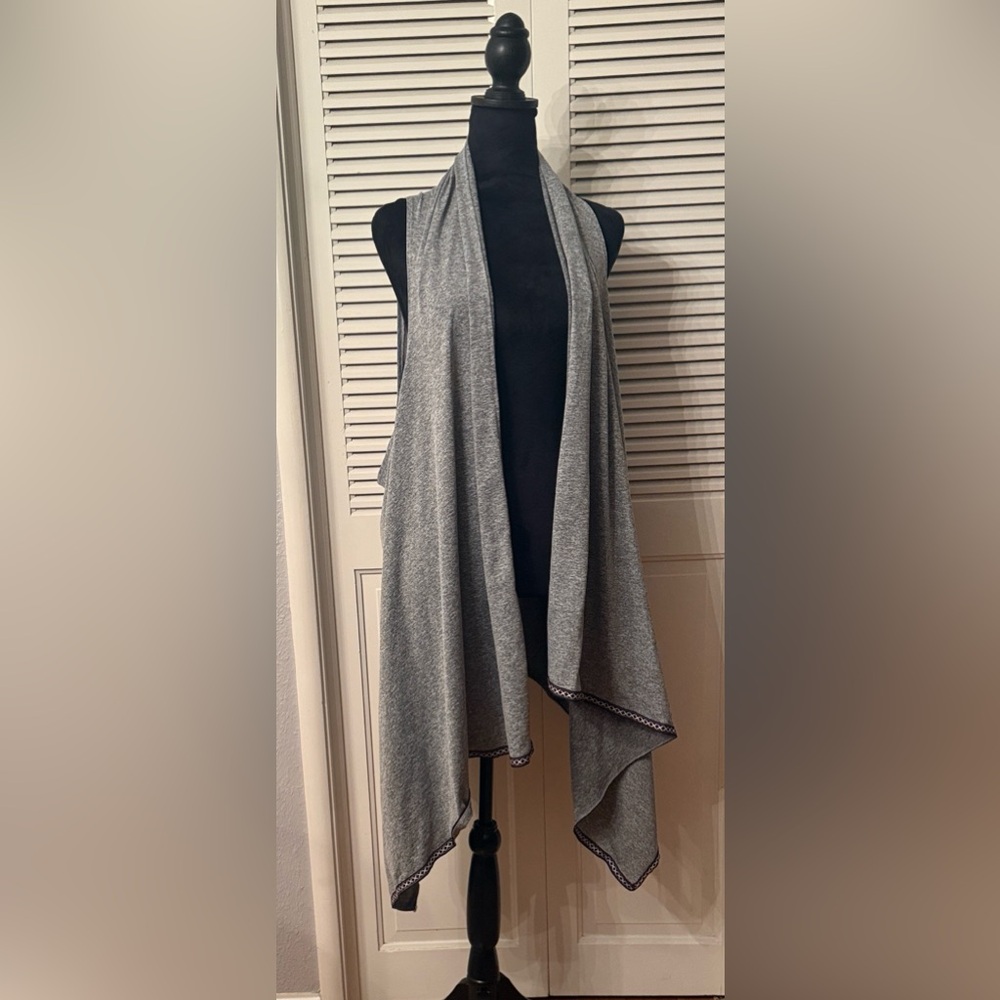 Light Gray Open-Front Draped Tunic Vest